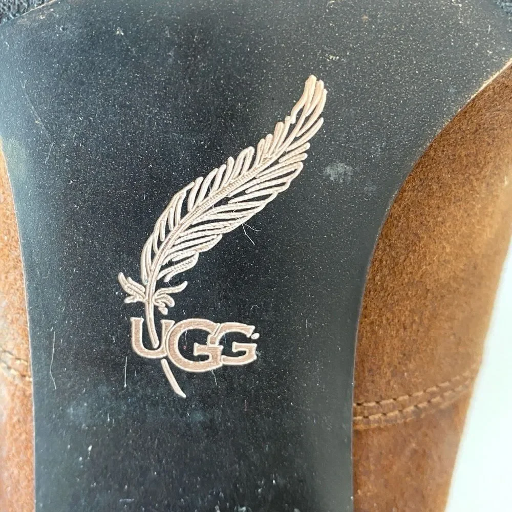 UGG Brown Suede Shepherd Healed Boots Sz 6 Boho Western Romantic Coastal Cowgirl